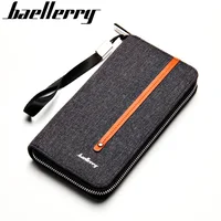 baellerry Long Canvas With Leather Men Wallets Phone Coin Pocket Credit Card Holder Male Purse Large Capacity Clutch Bag For Man 1