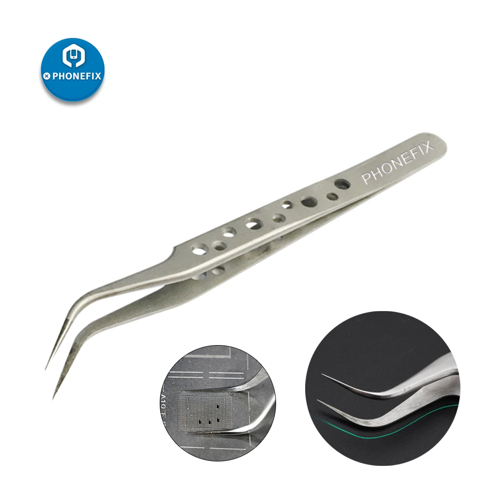 

PHONEFIX Stainless Steel Precision Straight Curved Tweezers Electronic ESD Tweezers Tool For Mobile Phone Motherboard Repair