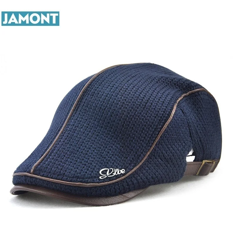 JAMONT High Quality English Style Winter Woolen Elderly Men Cap Thick Warm Beret Hat Classic Design Vintage Visor Cap Snapback 2