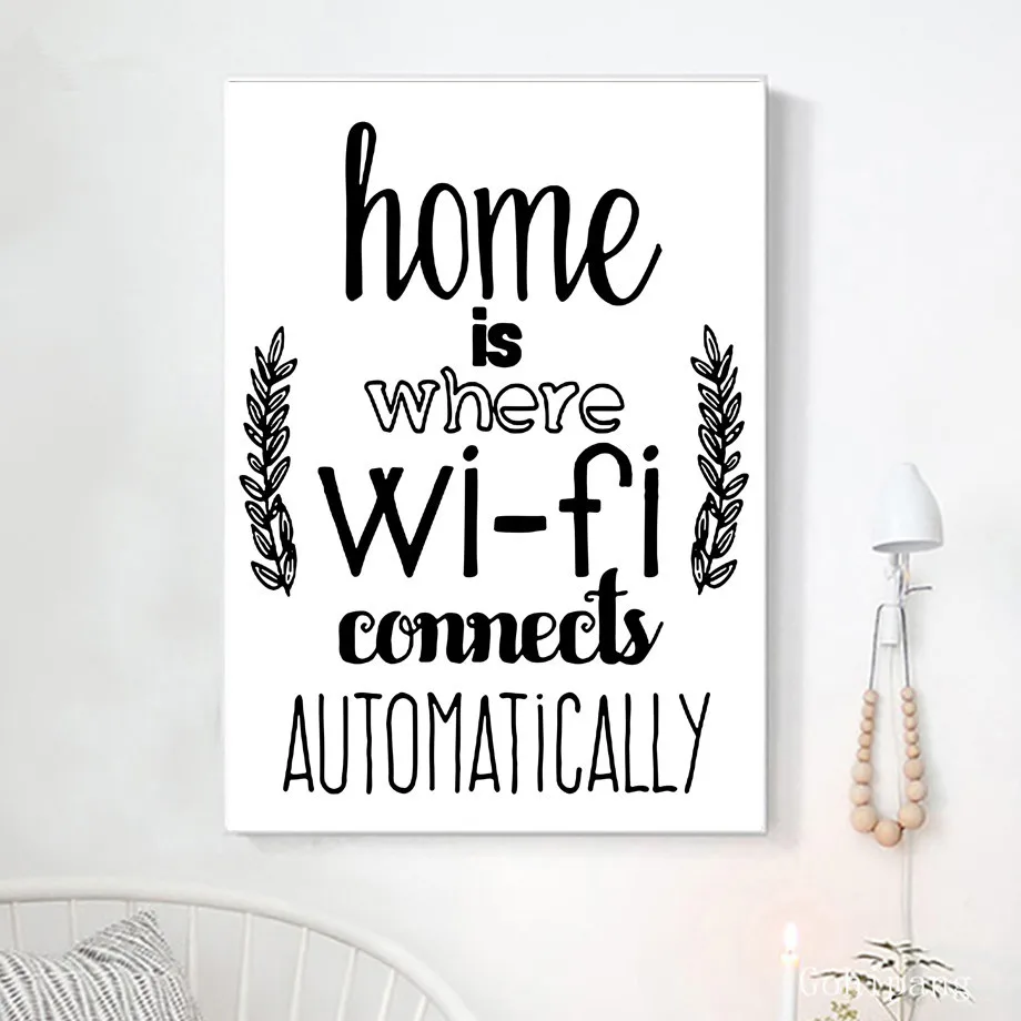 Home Wi-Fi Quotes Wall Art Canvas Painting Nordic Posters And Prints Black White Wall Pictures For Living Room Restaurant Decor