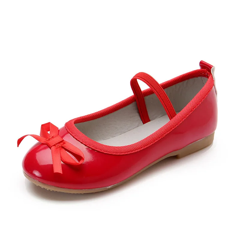 Girls Red Dress Shoes Models Flower Princess Shoes PU Leather Korean Students 3 Color Baby Party