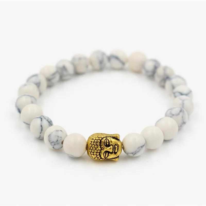 Faitheasy Бисера Белая сосновая Манао Веревка Эластичный Натуральный Камень Статуя Будды Бусины в виде голов браслет