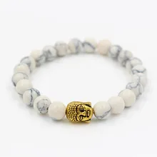 Faitheasy Бисера Белая сосновая Манао Веревка Эластичный Натуральный Камень Статуя Будды Бусины в виде голов браслет