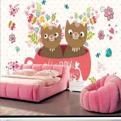 3D стереоскопического чашки кошки фрески на заказ мультфильм шаблон обои дети фрески для детской комнаты стены документы цветы фон