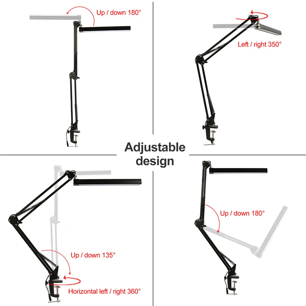  A16S 7W Metal LED Swing Arm Desk Lamp Dimmable Flexible Arm Lamp Clamp for Reading Office 3 Brightn - 32824347697