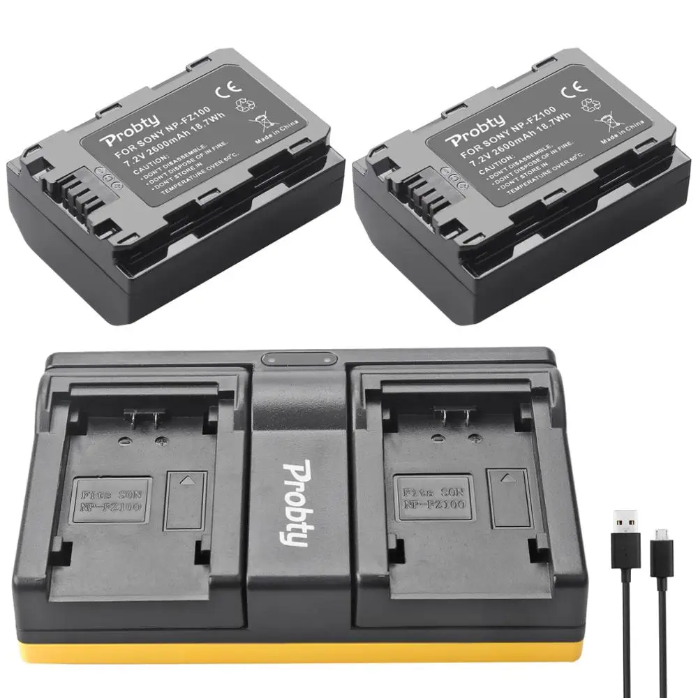 

2pcs NP-FZ100 NPFZ100 NP FZ100 camera Batteries + Dual USB Charger for Sony NP-FZ100, BC-QZ1, Sony a9, a7R III, a7 III, ILCE-9