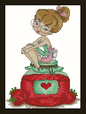 Handmade fruit Strawberry girl Cute Needlework Embroidery DIY Cross Stitch Kits Crafts 14CT Unprinted Home decor wall Arts | Дом и сад