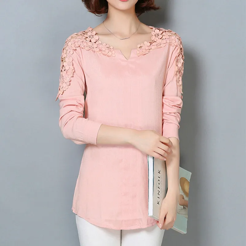 

2017 New Blouse Shirt Women V-Neck Floral Lace Sexy Casual Linen Shirts Plus Size Lady Shirt Camisas Femininas blouse 185B