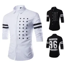 Brand New Men’s Casual Shirt Social Spot & Number Print Shirt Full Sleeve Turn Down Collar