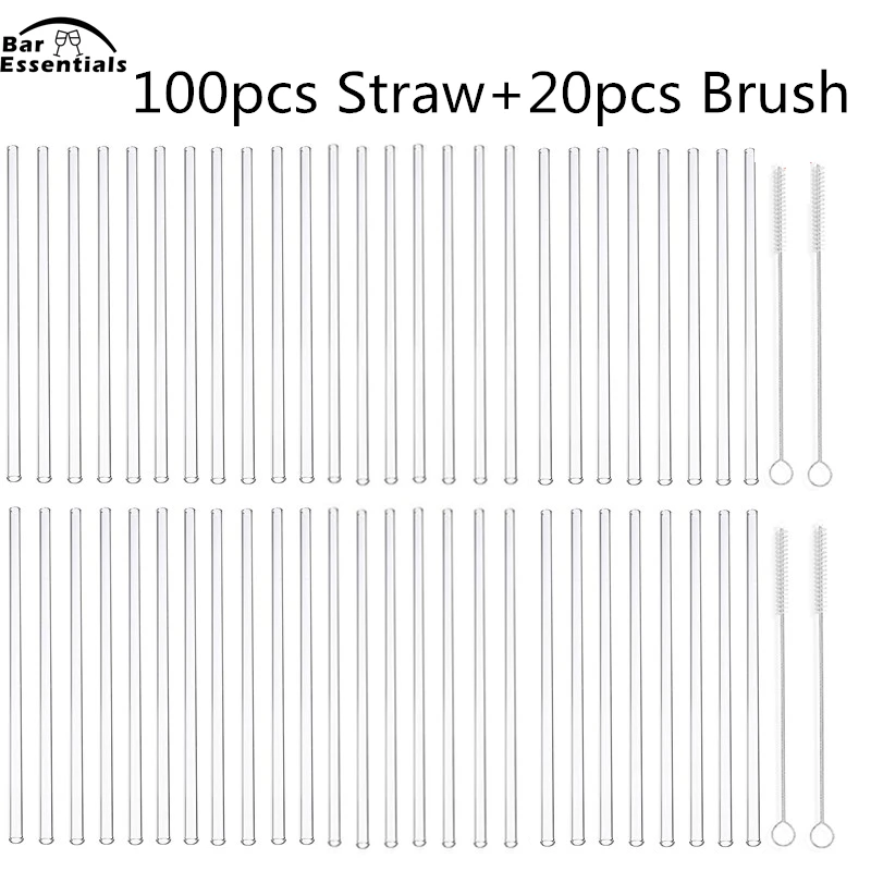 

100pc Reusable and Temperature Resistant Environmental Glass Water Drinking Straws with Brush Wedding Birthday Party