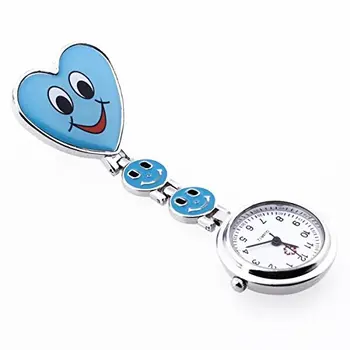 

YCYS-Blue Heart Quartz Movement Clip Nurse Brooch Watch Smiley Face