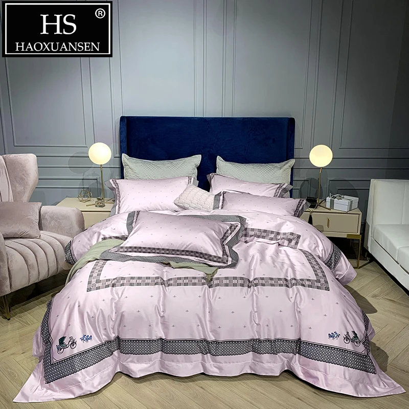 

Luxury 100% Cotton Purple Digital Printed 4pcs Bedding Set 140S Double Duvet Cover Bed Sheet Pillow Case Queen King Size Bed Set