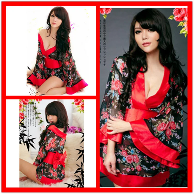 

Halloween costume Chrismas Cosplay Costume Japanese temptation printed big bowknot sexy kimono uniform temptation