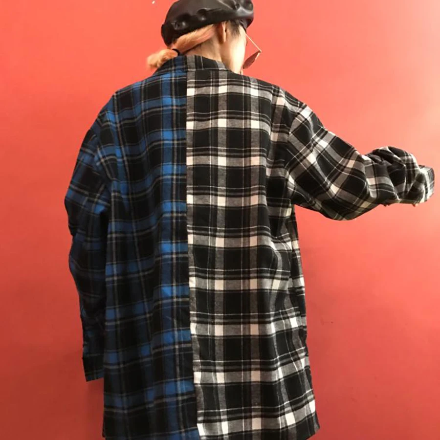 Женская свободная рубашка в клетку с длинным рукавом|womens tops and blouses|plaid shirt womenblouse
