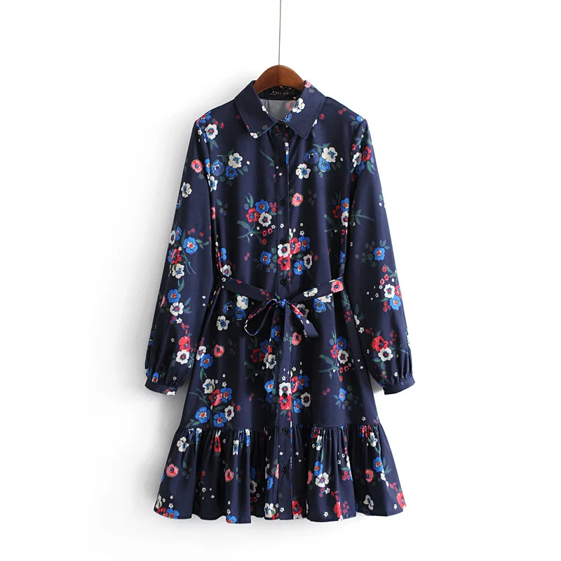 

Women Party Dress 2019 New Korean Flower Print Long Sleeved Midi Dresses Mori Girl Kawaii Party Dress Robes Female