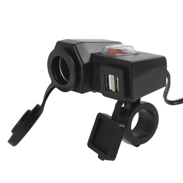 Best Offers HX-5025 12V Motorcycle Handlebar Cigarette Lighter Power Adapter Charger 5V/2.1A Dual USB Port Integration Socket
