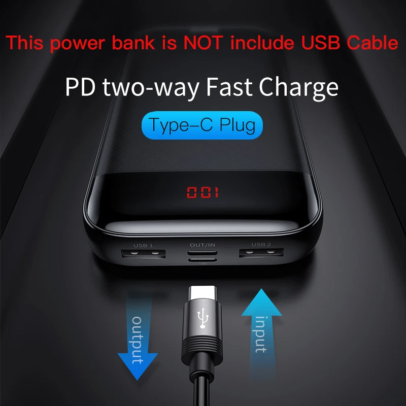  Baseus 20000 mAh Power Bank 20000 mAh LCD USB C PD de carga rápida Powerbank cargador de batería ex