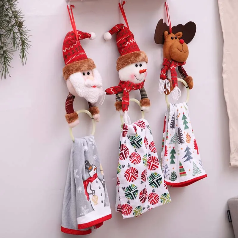 1PC Christmas Decoration Towel Hanging Ring Santa Elk Snowman Round Toilet Circular For Xmas Home Decor 999027 | Дом и сад