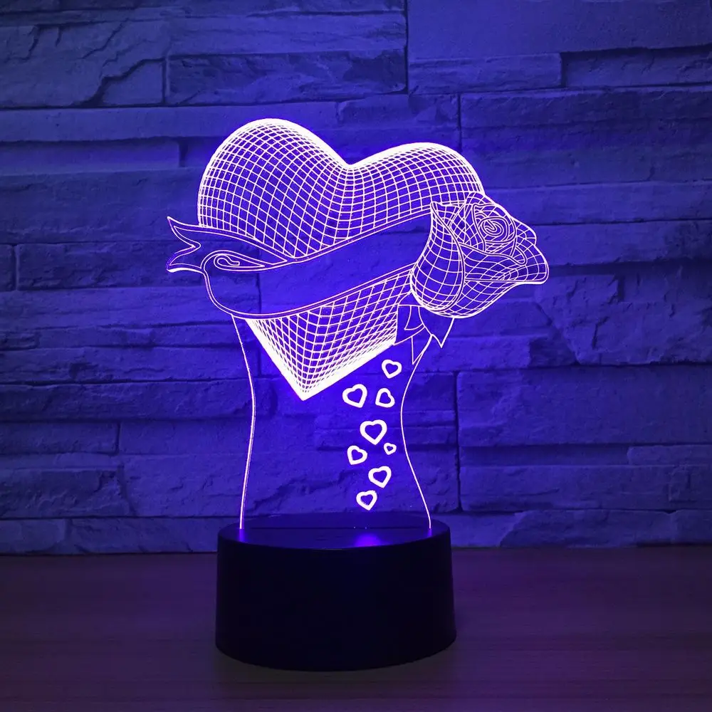 Günstige Einzigartige mamas Geschenke Romantische liebe Rose Blume 3D Led Nachtlicht 7 Farbe Ändern Neuheit Tisch Lampe Wohnkultur nacht FÜHRTE Lampe