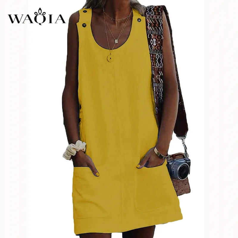 WAQIA 2019 летнее платье женское с цветочным принтом без рукавов Boho короткое пляжное