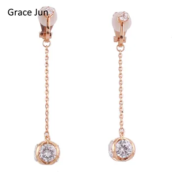 

New Arrival Long Tassel Copper Material Ball Shape CZ Clip on Earrings without piercing for Women Party Wedding High Quality