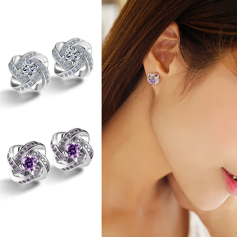 CHUKUI Wholesale Kolczyki Ladies Minimalist Shiny Silver Zirconia Jewelry Stud Earrings Office Wear For Women Earing Kupe (5)