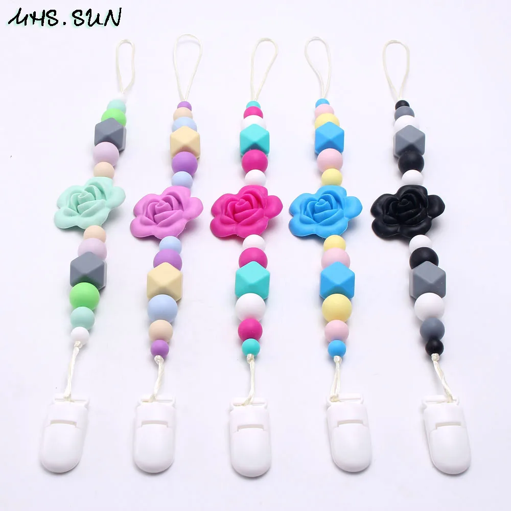 

MHS.SUN Silicone Baby Pacifier Clips Chain BPA Free Flower Soother Chew Silicone Necklace Chain Clips Food Grade Gift Toys