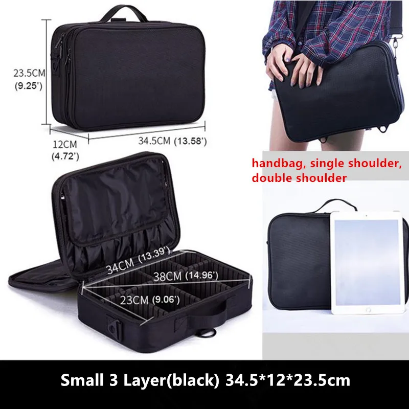 Small 3layer Black Высокое качество, профессиональная женская косметичка, большой органайзер, косметический чехол, для путешествий, большая емкость, чехол для костюма s, сумочка 25 - Цвет: Small 3layer Black