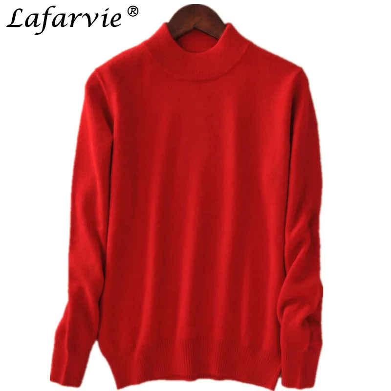 Lafarvie الأزياء الكشمير المخلوطة محبوك سترة النساء قمم الخريف الشتاء الياقة المدورة البلوفرات الإناث طويلة الأكمام بلون