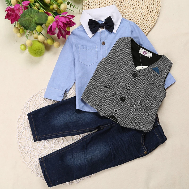 

long sleeve shirt+vest+jeans gentleman suit for kids boys clothes set children costume 2019 outfits toddler boutique clothing