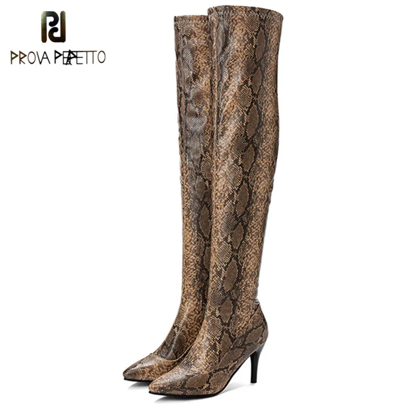 

Prova Perfetto Large Size Boots Animal Prints Synthetic Leather Boots Women Over The Knee Boots Zipper Woman Thigh High Boots