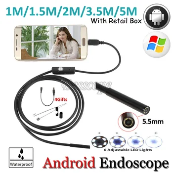 5.5mm Lens 1M 2M 3.5M 5M Android USB Endoscope Camera Flexible Snake USB Pipe Inspection Android Phone OTG USB Borescope Camera