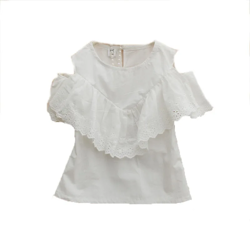 Г. Летняя детская одежда; блузка для маленьких девочек с открытыми плечами; детские школьные рубашки из хлопка; повседневные топы с короткими рукавами и рюшами для подростков