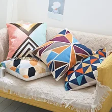 Домашний декор вышитая наволочка для подушки красочные треугольные блоки геометрические холщовые хлопковые квадратные наволочка с вышивкой 45x45 см