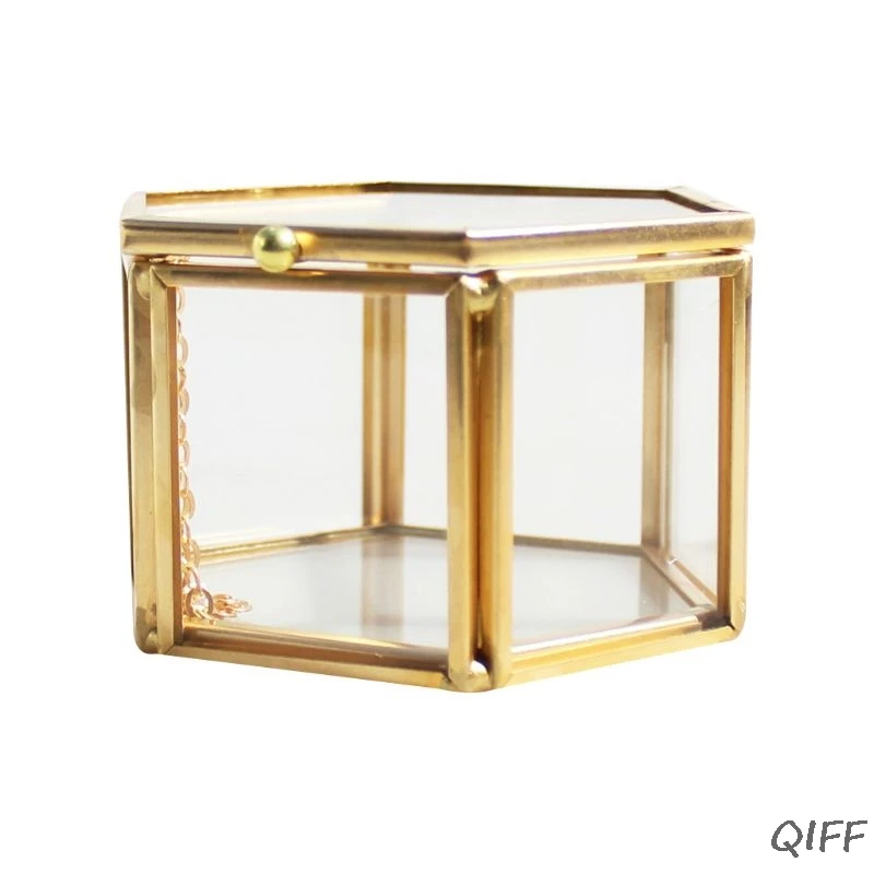 

Geometrical Clear Glass Jewelry Box Jewelry Organize Holder Tabletop Succulent Plants Container Home Jewelry Storage