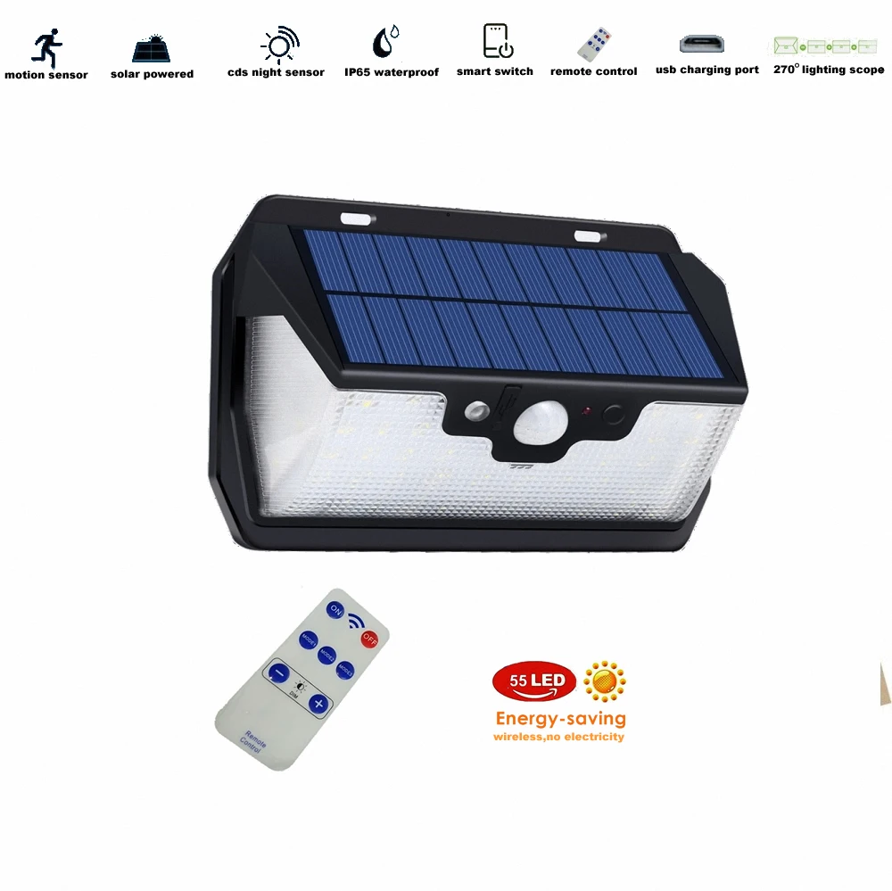 

3pcs/lot 55 leds Solar light remote control radar 3 side lighting usb port Garden Solar Lamp Outdoor Garden Yard Emergency Seuri
