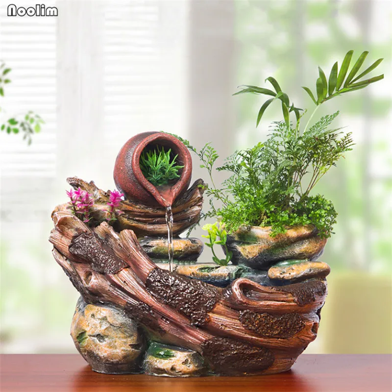 Plantas carnosas europeas en maceta, fuente de agua de la suerte, adornos Feng  Shui de escritorio, fuentes de agua de interior, artesanías de resina -  AliExpress Hogar y jardín
