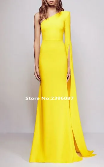 

New Fashion Yellow One Shoulder Mermaid Evening dresses Long Plus Size Formal Evening Gowns Dress Robe de soiree abendkleid 2017