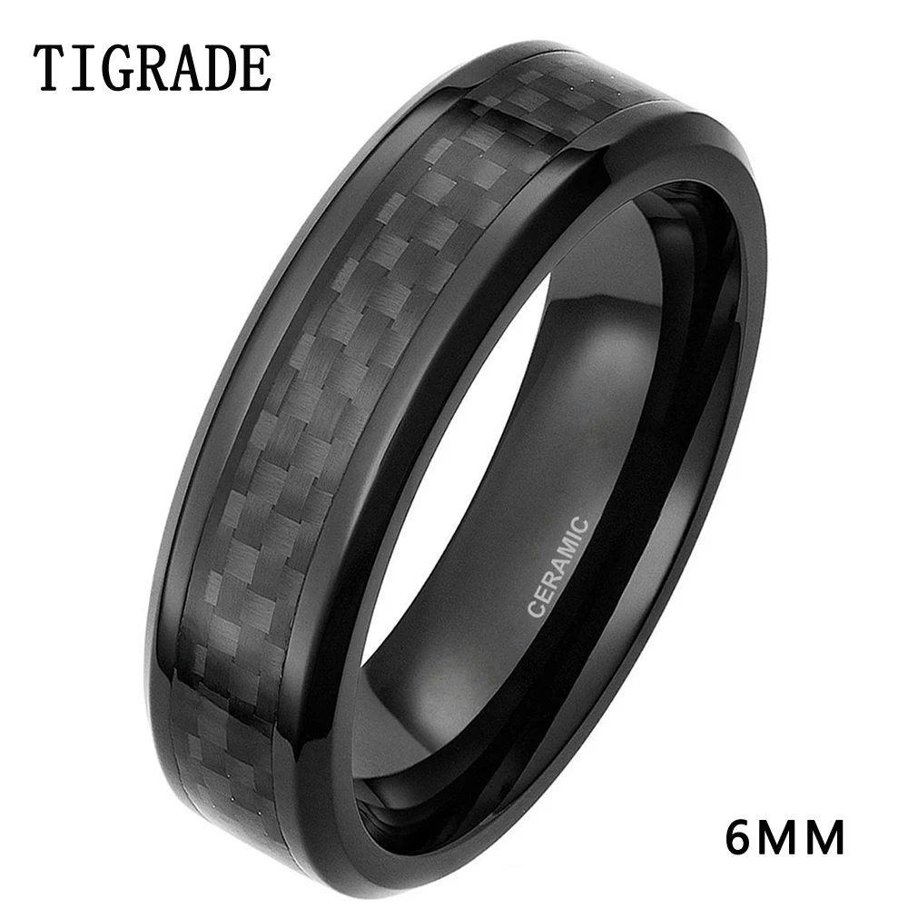 TIGRADE 6 мм 8 мм мужское черное углеродное волокно инкрустация керамическое кольцо корейский обручальное кольцо Обручальные кольца для женщин Бренд пара ювелирных изделий