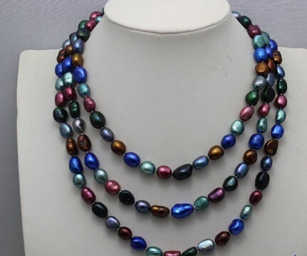 

Jew2814 Fresh water pearl necklace multi-color 8x9mm 48" alloy clasp AAA