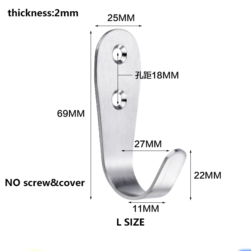 Нержавеющая сталь крючка на стене/Ванная комната задняя дверь пальто/Кухня Ванная комната один пальто сумка один крючок - Цвет: L 2mm
