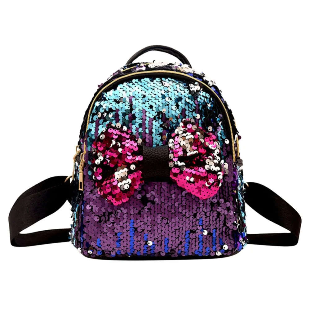 Women Mini Shining Sequins Backpack Bowknot Cute Girls Fashion Backpacks Design for Teenager ...