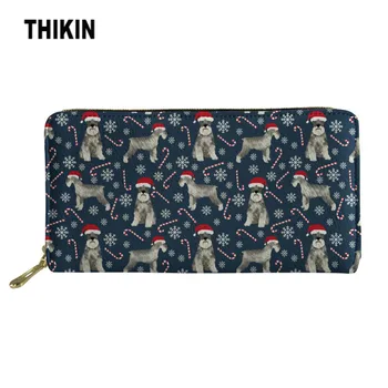 

THIKIN Christmas Hat Schnauzer Dogs Women Wallets Long Style Multi-functional Wallet Purse PU leather Female Clutch Card Holder