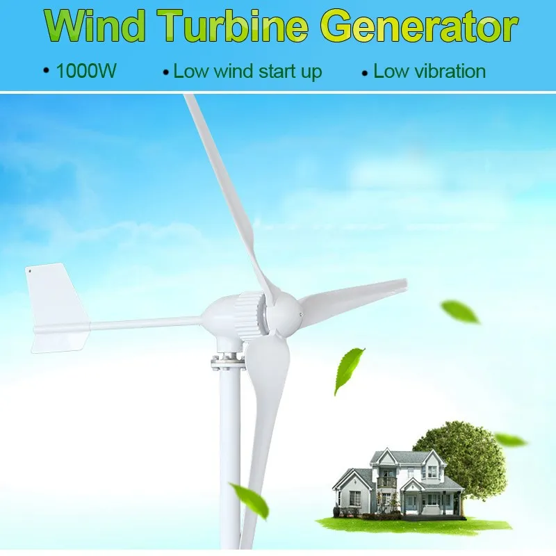 

1000W 24/48V 3 Blades Wind Turbines Power Generator Home Garden Horizontal Shaft Permanent Magnetic Wind-driven Generator