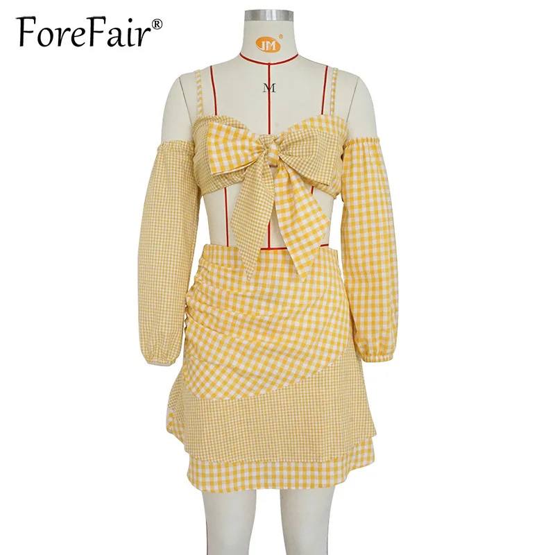 Forefair/комплект из 2 предметов в желтую клетку женский сексуальный топ с открытыми