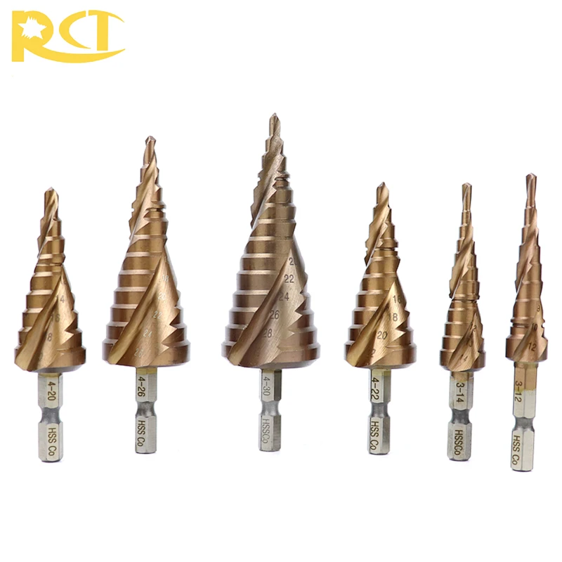 

High Speed Steel Cobalt Step Drill M35 Drill Bits For Metal 1/4'' Hex Shank Spiral Groove Cone Drill Stainless Steel Hole Tools