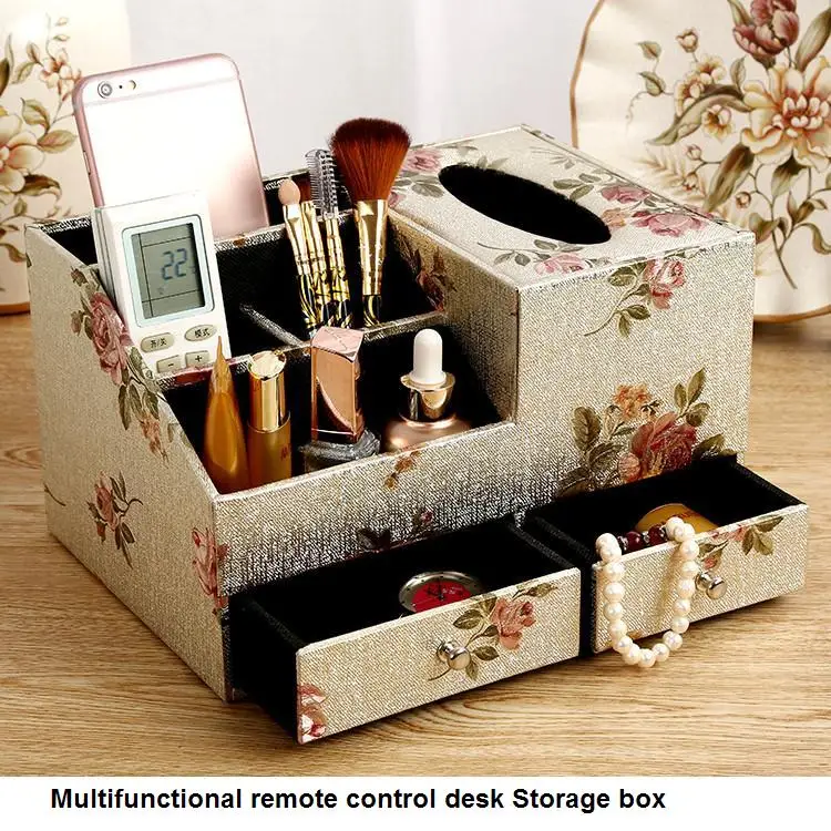 

Creative leather tissue box Multifunctional remote control Storage box Desktop finishing storage box