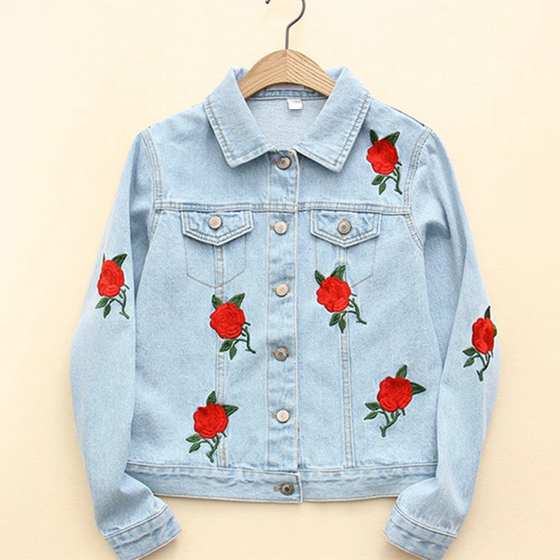 Autumn Women Vogue Rose Embroidery Blue Denim Jacket Long ... Autumn Women Vogue Rose Embroidery Blue Denim Jacket Long ...