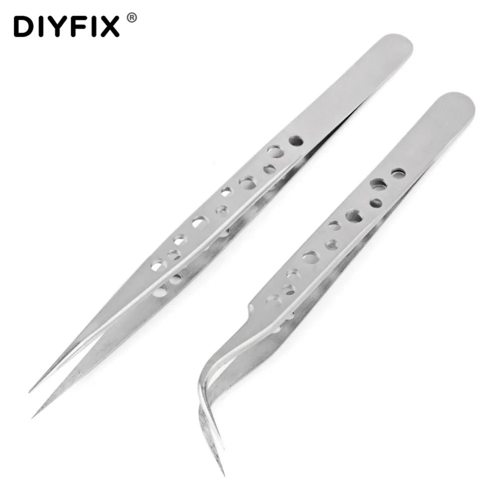 DIYFIX антистатические пинцеты прямые изогнутые щипцы для наращивания ресниц с