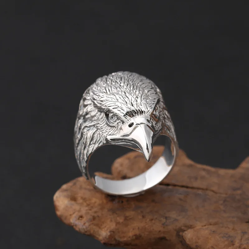 

Wholesale S925 Sterling Silver Jewelry Retro Thai Silver Personality Creative Domineering Eagle Head Men's Index Finger Ring